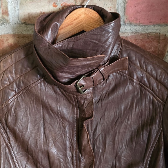 Guess Leather Jacket, Very Soft, Brown, Front Zip, Size Large - Picture 8 of 8